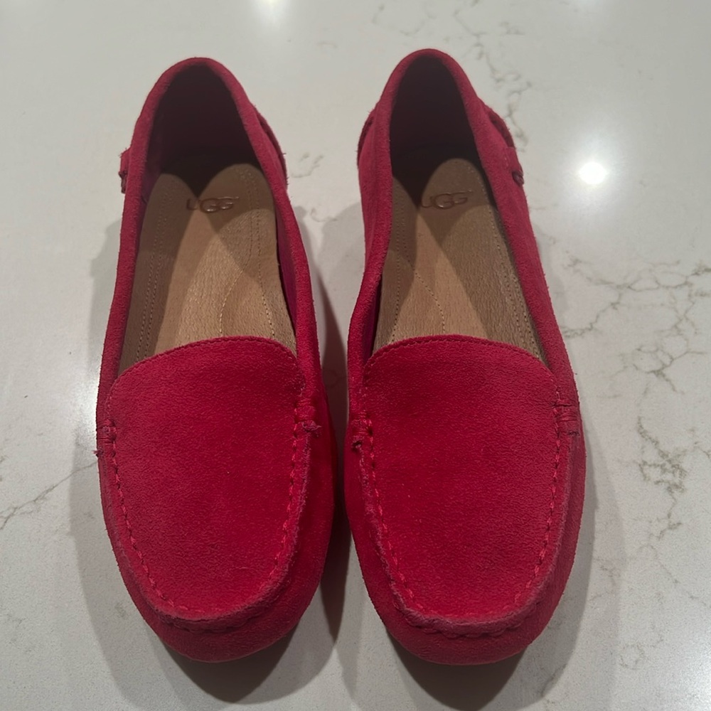 UGG Women's Flores Flat Pink Suede Driving Loafer Shoes Size 6.5